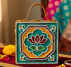 Yellow Lotus Lippan Art Handcrafted Square Sling Bag